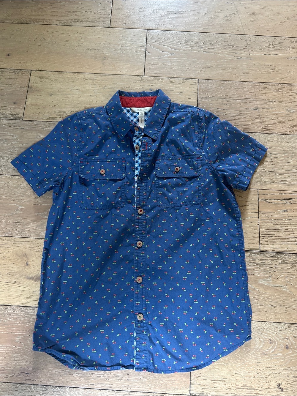 Matilda Jane Navy Blue Short-Sleeve Button-Up with Tiny Floral Print